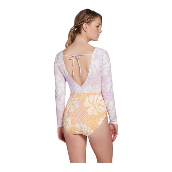 NEW Calia Palm Lavender Orange One Piece Long Sleeve Tummy Control Swim Suit - Picture 1 of 15